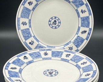Ensemble de quatre assiettes plates à carreaux marbrés bleu Churchill 9,5 pouces