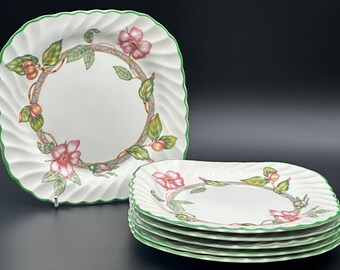 Johns Brothers English Rose Square Sandwich plates 7.5" Set Of Six