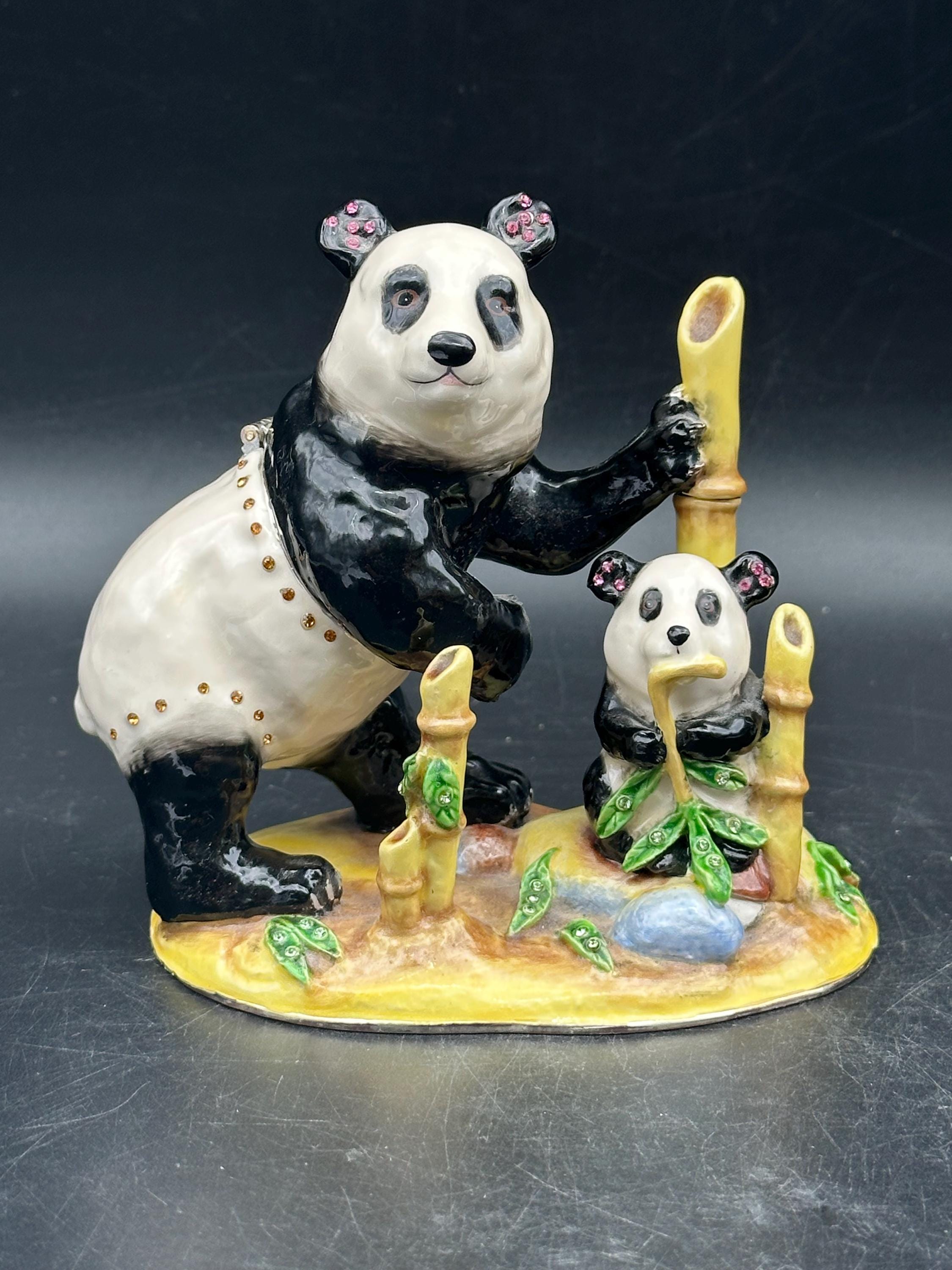 Jewled Panda Food for Thought Trinket Box Cast Pewter Hidden