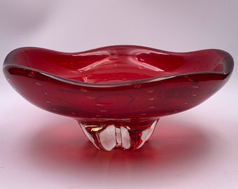 Whitefriars 9428 Ruby Red Glass Controlled Bubble Large Bowl