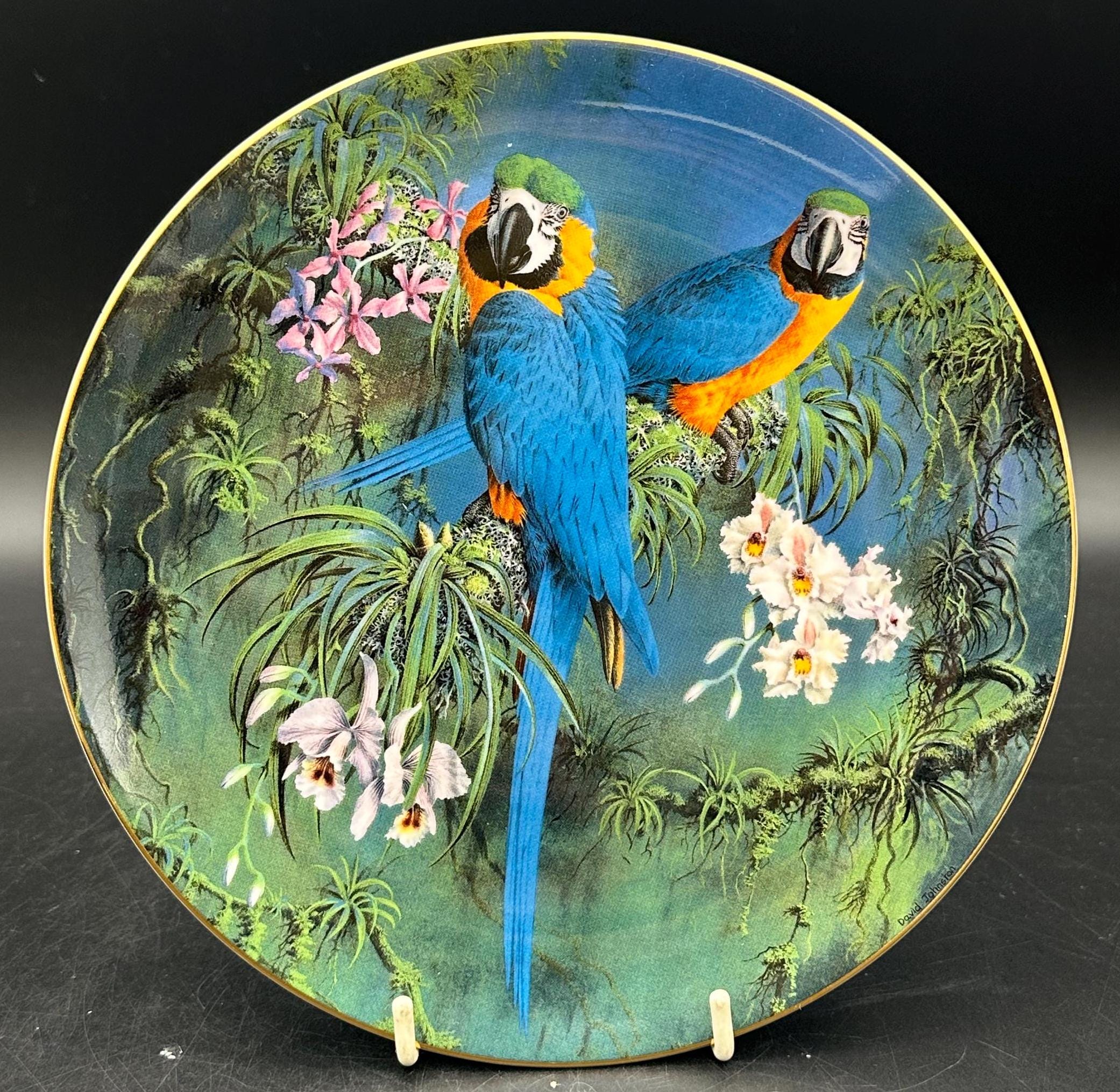 Wedgwood Parrot Plate: Fragile Paradise Blue Macaws, Limited