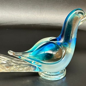 Blown glass bird blue iridescent dove figurine