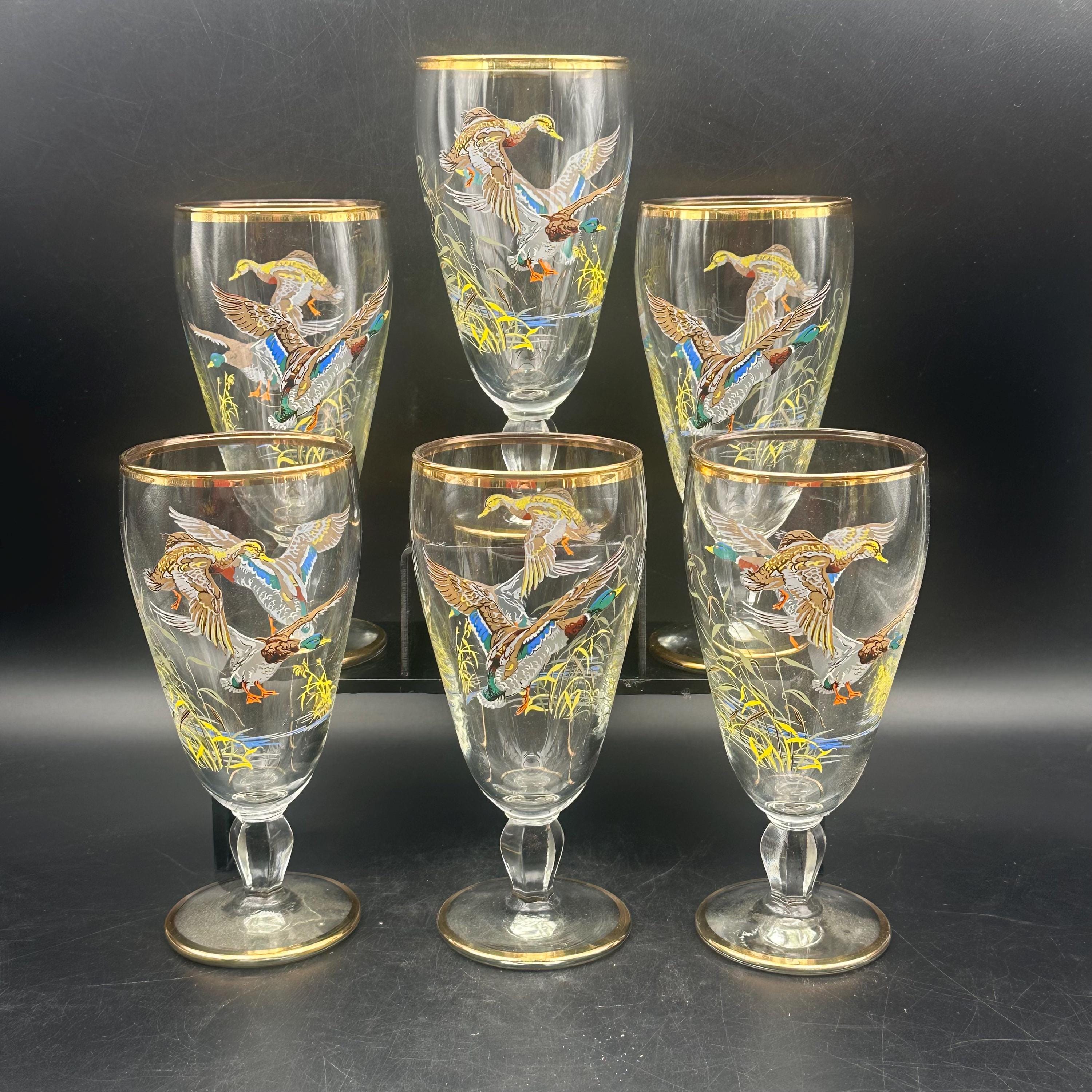 Lot De 6 Verres Vintage – Décor Oiseaux Exotiques, Fabrication Française, 200 Ml