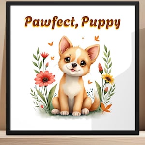 Cute Puppy Digital Art Print, Adorable Dog Illustration, Animal Themed Wall Decor, Cute Pet Digital Download, Puppy Lovers Gift