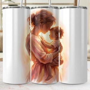 Mother and Child Tumbler PNG, Maternal Love Sublimation Art (Digital Download)