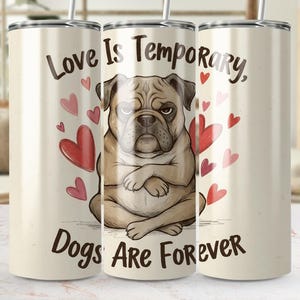 Rolig mopshundkonsttryck, "Kärlek är tillfällig", present till hundälskare (digital nedladdning)