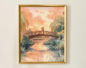 Anne & Gilbert at Sunset | Cozy Book Romance | Watercolor |  Instant Digital Download