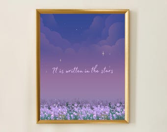Written in the Stars Print | Dreamy Night Sky Art | Purple Floral Watercolor | Inspirational Quote Decor | Instant Digital Download