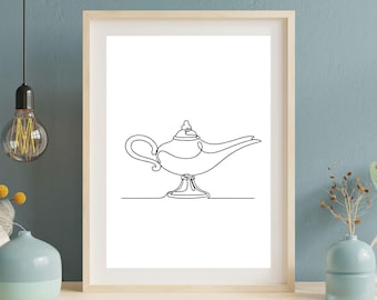 Magical Genie Lamp | Minimalist Line Art Print | Fairytale Fantasy Wall Decor