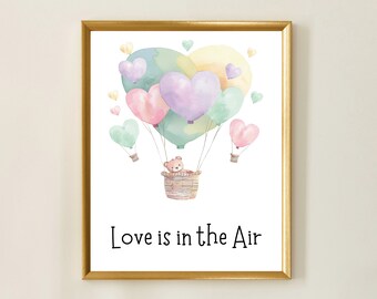 Digital Download Wall Art Print - 'Love is in the Air' | Pastel Balloons, Hearts, and Clouds | Baby Room Kids Playroom Nursery Decor