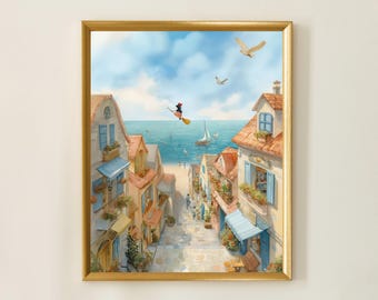 Kiki by the Sea | Kiki's Delivery Service Inspired Art | Instant Digital Download