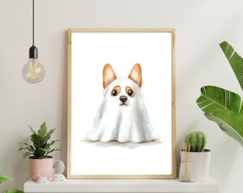 Corgi Ghost Halloween Wall Art | Instant Digital Download