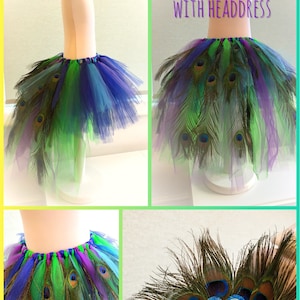 Peacock tutu costume skirt headpiece peacock feathers gems blue purple green tulle dance costume fancy dress theatre costume dressing up