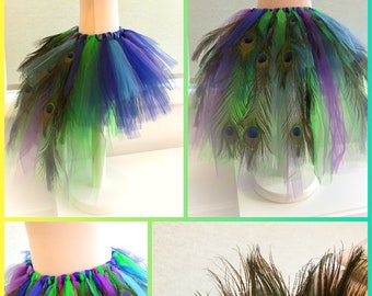 Peacock tutu costume skirt headpiece peacock feathers gems blue purple green tulle dance costume fancy dress theatre costume dressing up