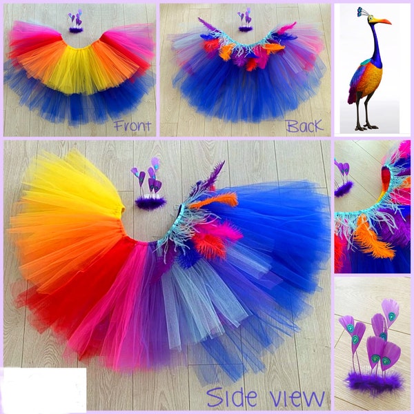 Kevin from UP tutu costume skirt headpiece feather gems blue purple yellow red tulle dance costume vibrant outfit dressing up  party outfit