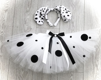 Dalmatians dog tutu tulle skirt headband ears fancy dress black white spotted animal dance costume Christmas outfit photo shoot dressing up