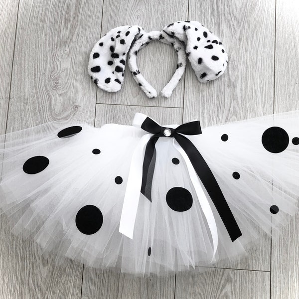 Dalmatians dog tutu tulle skirt headband ears fancy dress black white spotted animal dance costume Christmas outfit photo shoot dressing up