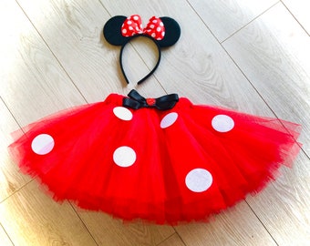 Mini souris tutu tulle jupe bandeau oreilles déguisement noir blanc rouge tacheté costume de personnage tenue de Noël séance photo habillage