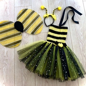 Bumble Bee tulle tutu Easter sparkly tutu fancy dress wings headband black yellow striped dress animal costume party outfit world book day