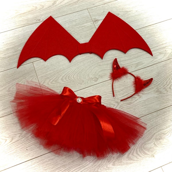 Red Devil tutu fancy dress red wings headband red tulle tutu skirt Halloween costume party outfit world book day photo shoot dance costume