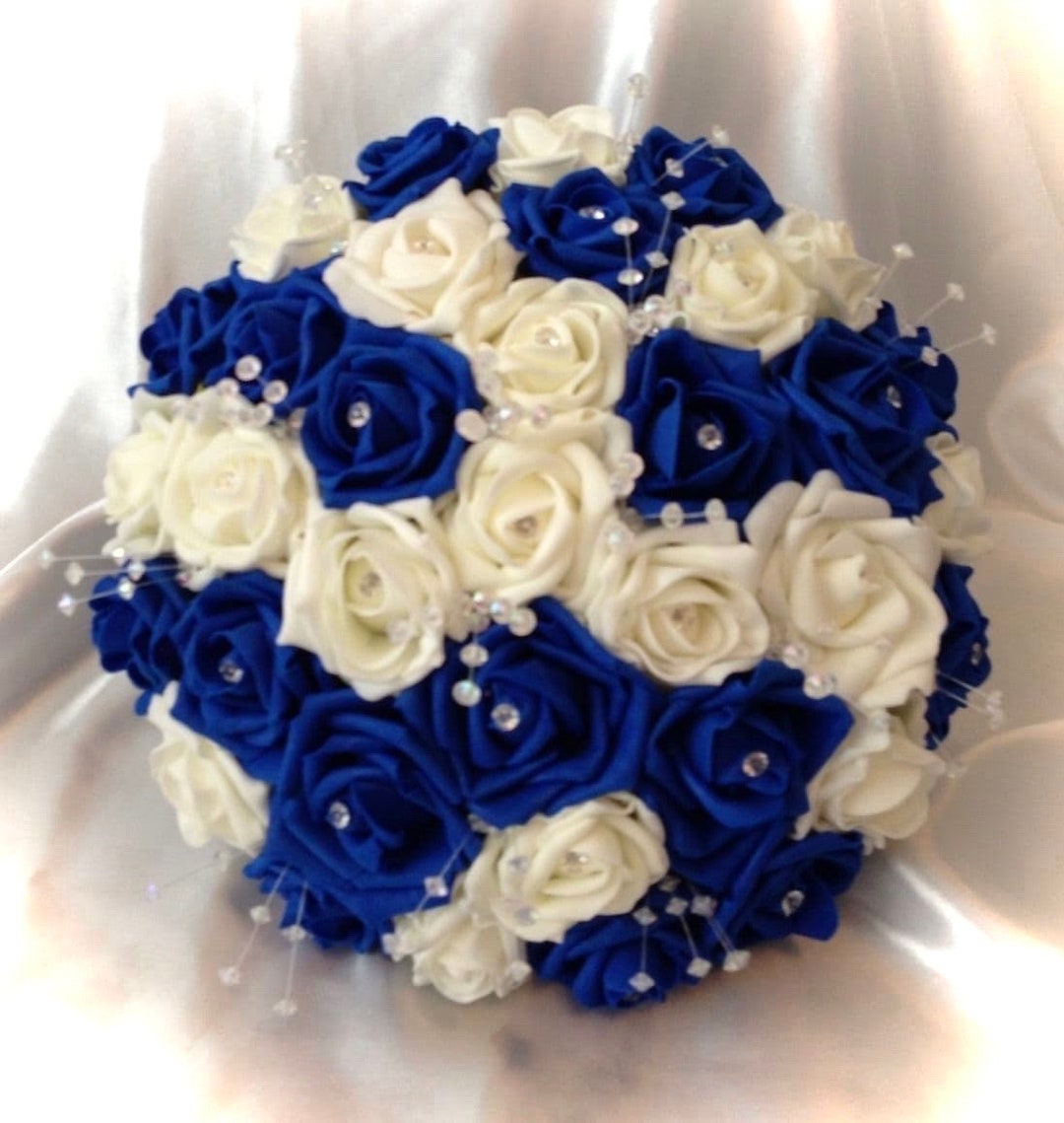 Royal Blue Ivory Rose Wedding Bouquet: Diamante Bridal Flowers - Etsy
