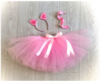 Pink pig tutu tulle skirt headband ears tail fancy dress piglet animal dance costume Christmas Halloween outfit photo shoot dressing up