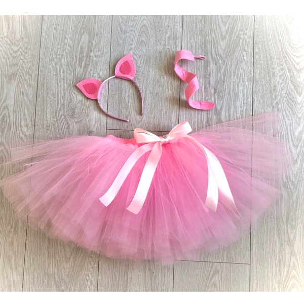 Pink pig tutu tulle skirt headband ears tail fancy dress piglet animal dance costume Christmas Halloween outfit photo shoot dressing up