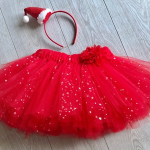 Santa Tutu sparkly red Tulle Skirt and Santa Hat headband. Christmas Party Christmas Day Present. Nativity Play