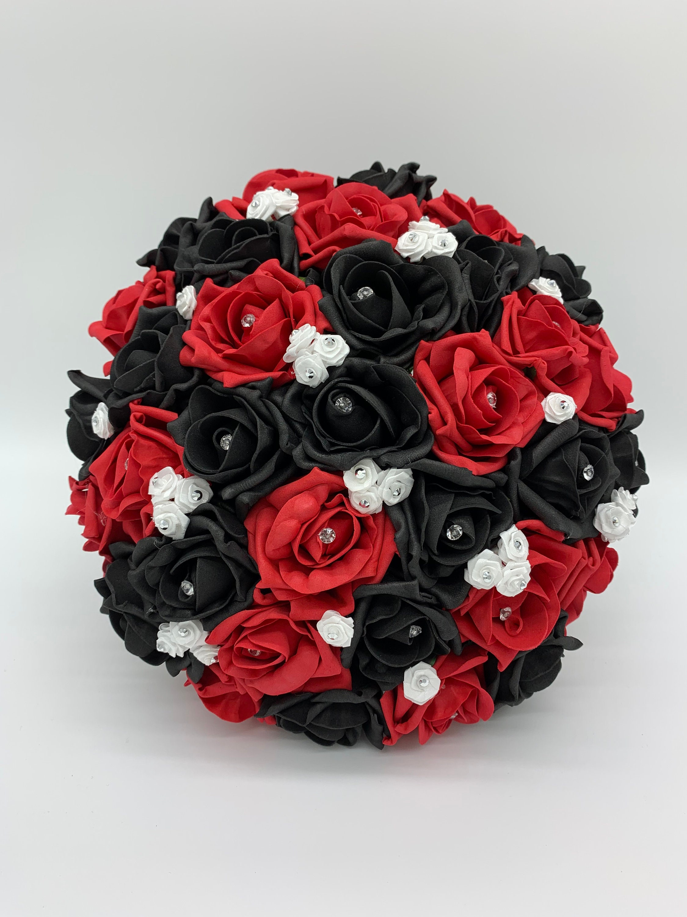 Artificial Wedding Flowers Red Black and White Rose Bouquets Bride