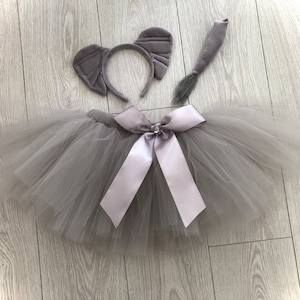 Grey elephant tutu tulle skirt headband ears tail fancy dress dumbo animal dance costume Christmas Halloween outfit photo shoot dressing up
