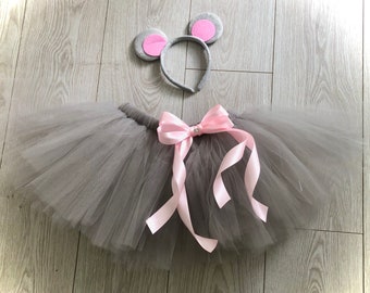 Grey mouse tutu tulle skirt headband ears fancy dress mouse animal dance costume world book day Halloween outfit photo shoot dressing up