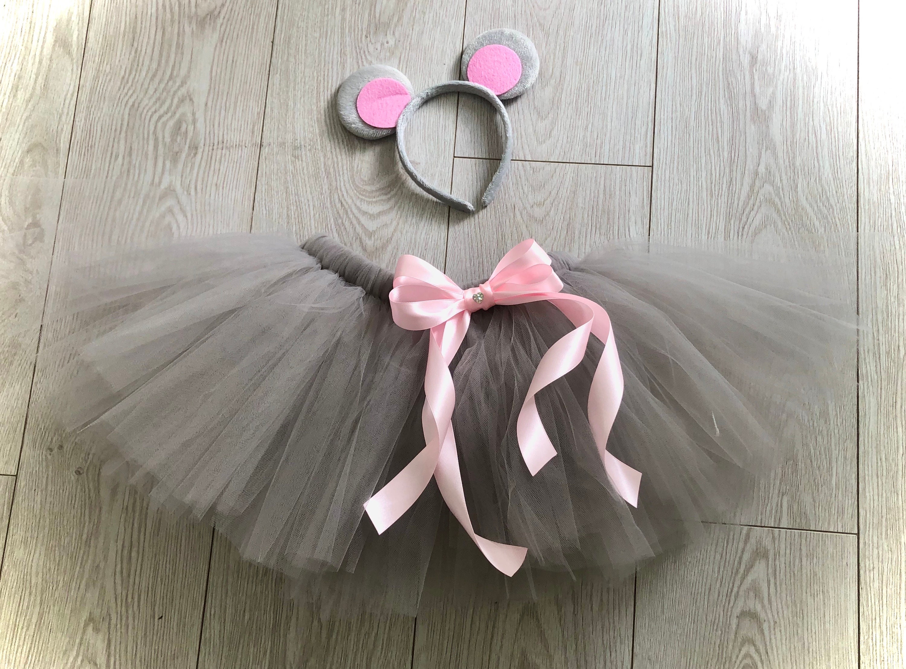Disfraz de ratón gris con tutú: falda de tul, diadema con orejas