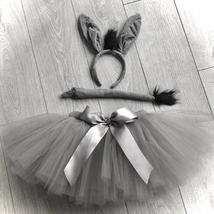 Grey donkey tutu tulle skirt headband ears tail fancy dress nativity animal dance costume Christmas Halloween outfit photo shoot dressing up