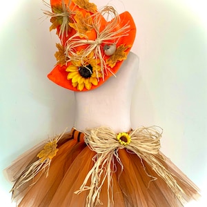 Scarecrow tutu tulle skirt hat fancy dress orange brown autumn dance costume cake smash Halloween outfit photo shoot dressing up fancy dress