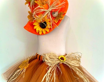 Scarecrow Tutu Costume: Orange Tulle Skirt & Hat, Halloween Outfit