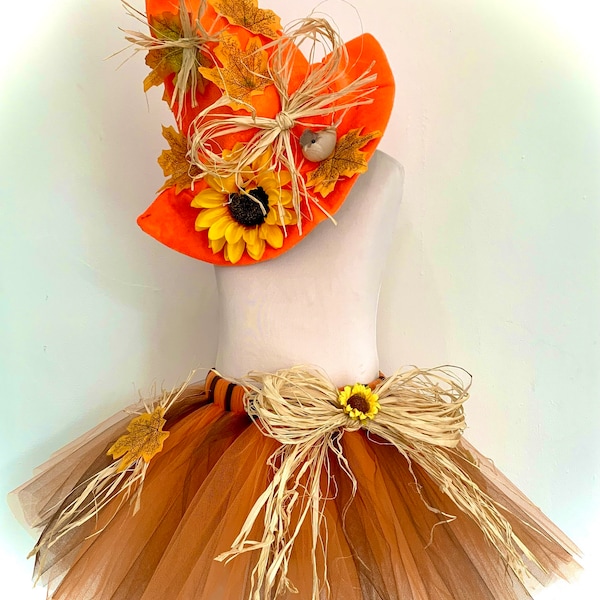 Espantapájaros tutú falda de tul sombrero disfraz naranja marrón otoño traje de baile pastel smash traje de Halloween sesión de fotos disfrazarse disfraz