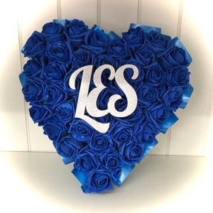 Royal Blue Roses Heart Wreath Artificial Flowers funeral Memorial Gift Grave Cremation Plot Decoration Birthday Fathers Day Wreath