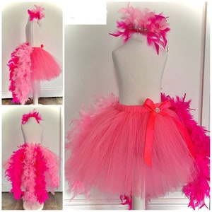 Flamingo Tutu Kostüm Rock Kopfschmuck Federn Edelsteine Hot Pink Baby Rosa Tüll Tanzkostüm Kostüm Theaterkostüm Verkleiden Weihnachten