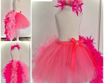 Flamingo Tutu Kostüm Rock Kopfschmuck Federn Edelsteine Hot Pink Baby Rosa Tüll Tanzkostüm Kostüm Theaterkostüm Verkleiden Weihnachten