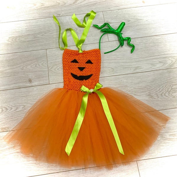 Pumpkin tulle orange tutu dress Halloween dress up fancy dress headband orange stylish costume dance costume tutu outfit crotchet top tutu