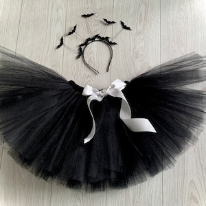 Black bat costume spooky tutu tulle skirt headband bow fancy dress black dance stage costume Halloween outfit photo shoot dressing up