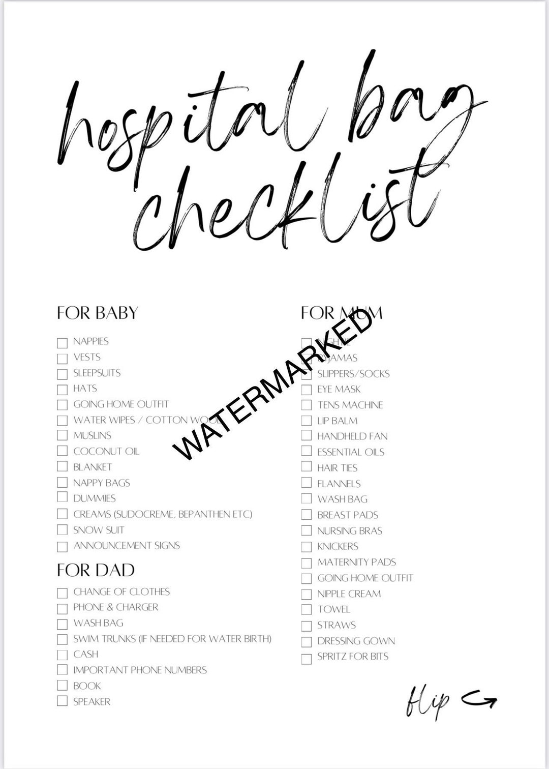 Hospital Bag Checklist Print Etsy