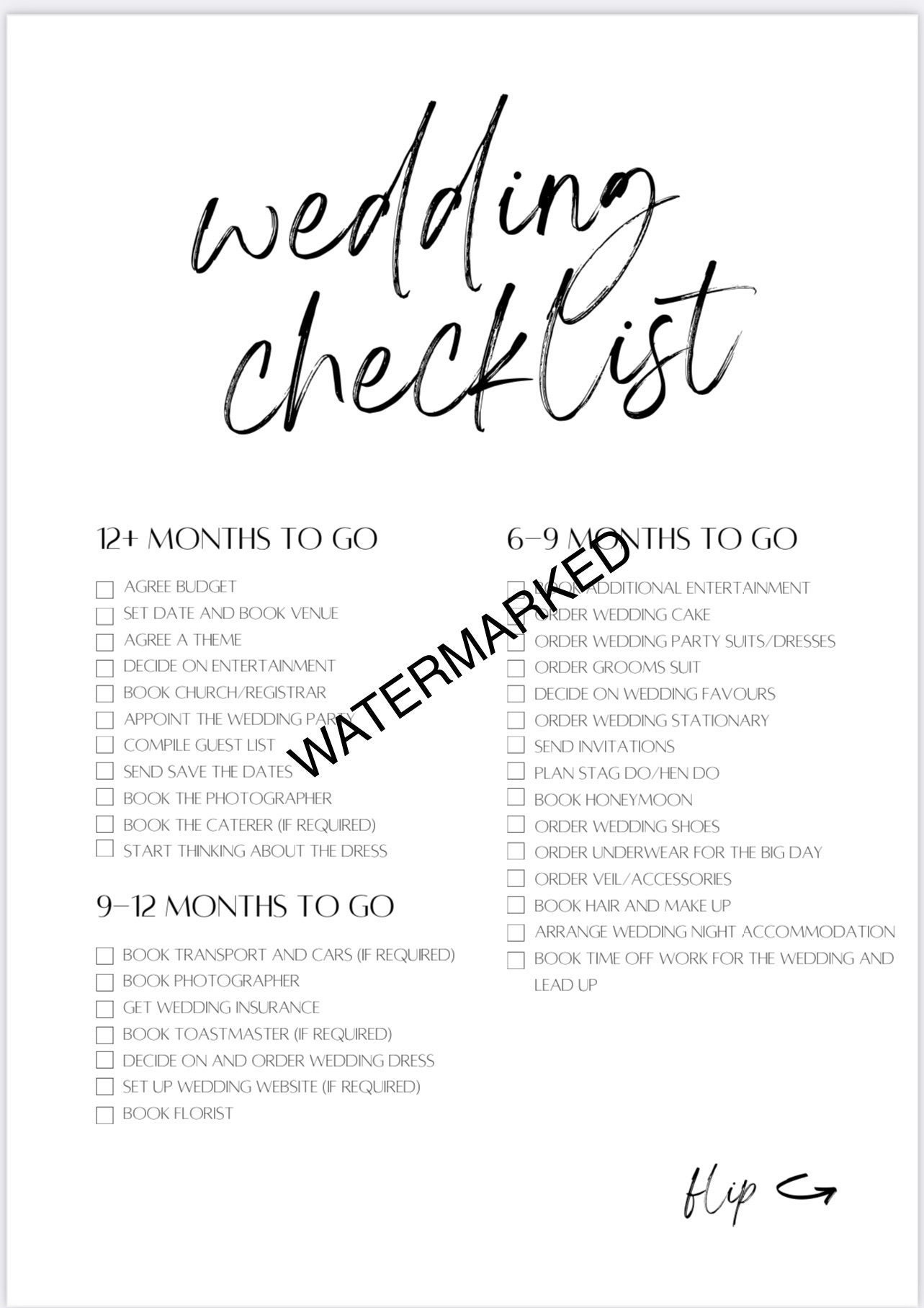 Wedding Checklist Print B&W - Etsy