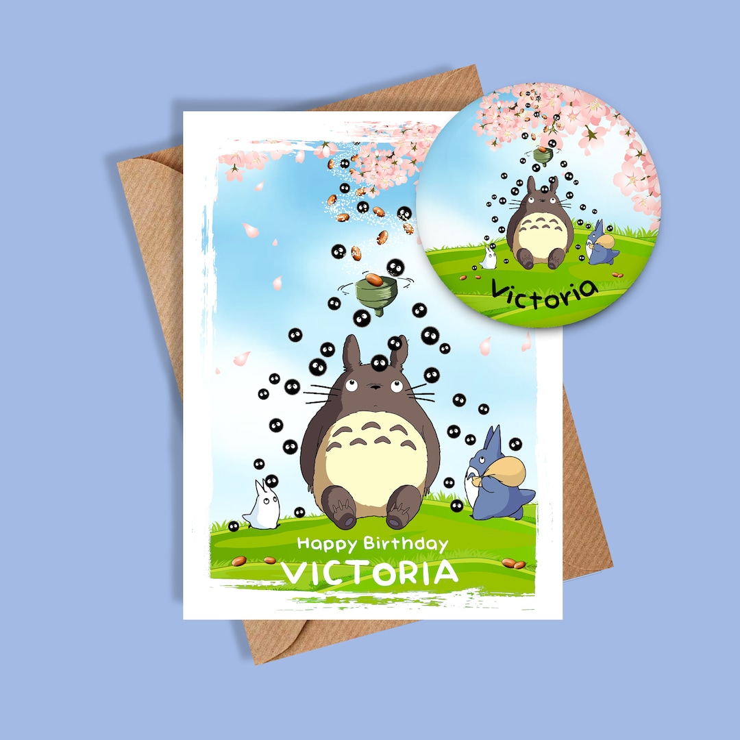 Totoro Personalised Birthday Card and Badge Totoro Birthday - Etsy