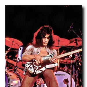 Eddie Van Halen Art Real Cotton Canvas Print. Frame Ready For Dorm, Office, Living Room, Man Cave. Digital Paint Brush Art