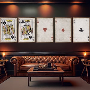 Playing Card Canvas Wall Art | Full House | Poker Art | Retro | Casino | 5 Prints Ready For Standard Framing