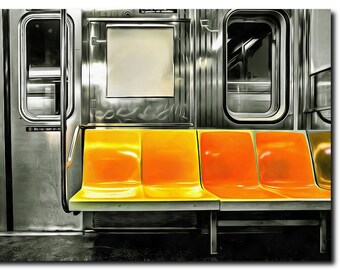 NYC Subway Cotton Canvas Art Print, Digital Brush Stroke