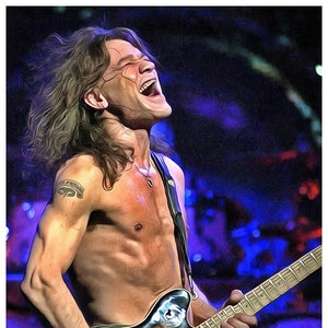 Eddie Van Halen Art Real Cotton Canvas Print. Frame Ready For Dorm, Office, Living Room, Man Cave. Digital Paint Brush Art 002