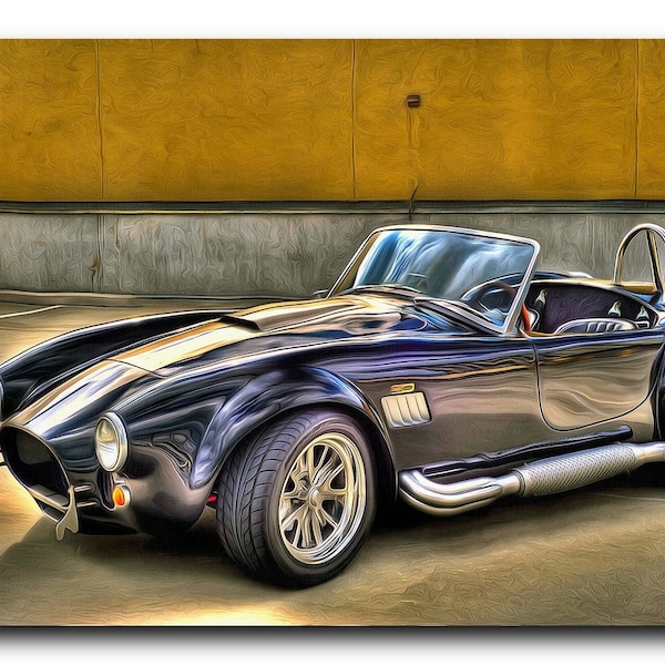 Shelby Cobra Automobile Real Cotton Canvas Print, Digital Paint Brush, Frame Ready For Dorm, Office, Living Room, Man Cave, Wall Art