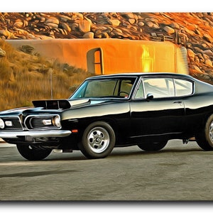 Plymouth Barracuda Real Cotton Canvas Print, Digital Paint Brush, Frame Ready For Dorm, Office, Living Room, Man Cave, Wall Art